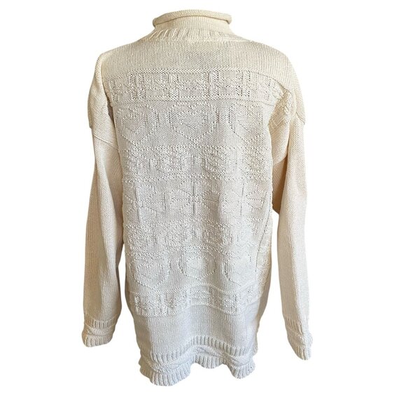 Vintage Cream Knitted Turtleneck Sweater Women's Large With Heart Pattern Design - Picture 3 of 8